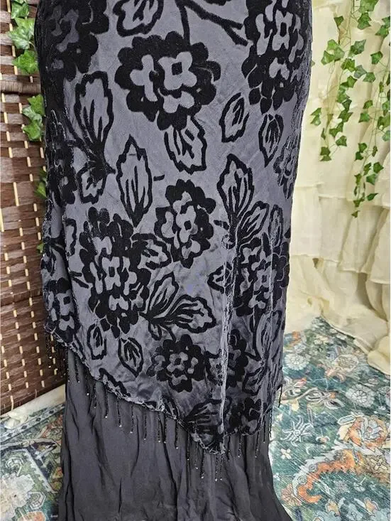 Y2K Black Floral Beaded Maxi Skirt Pave by Eva Blue Whimsigoth Gothic Fairy - Picture 6 of 7